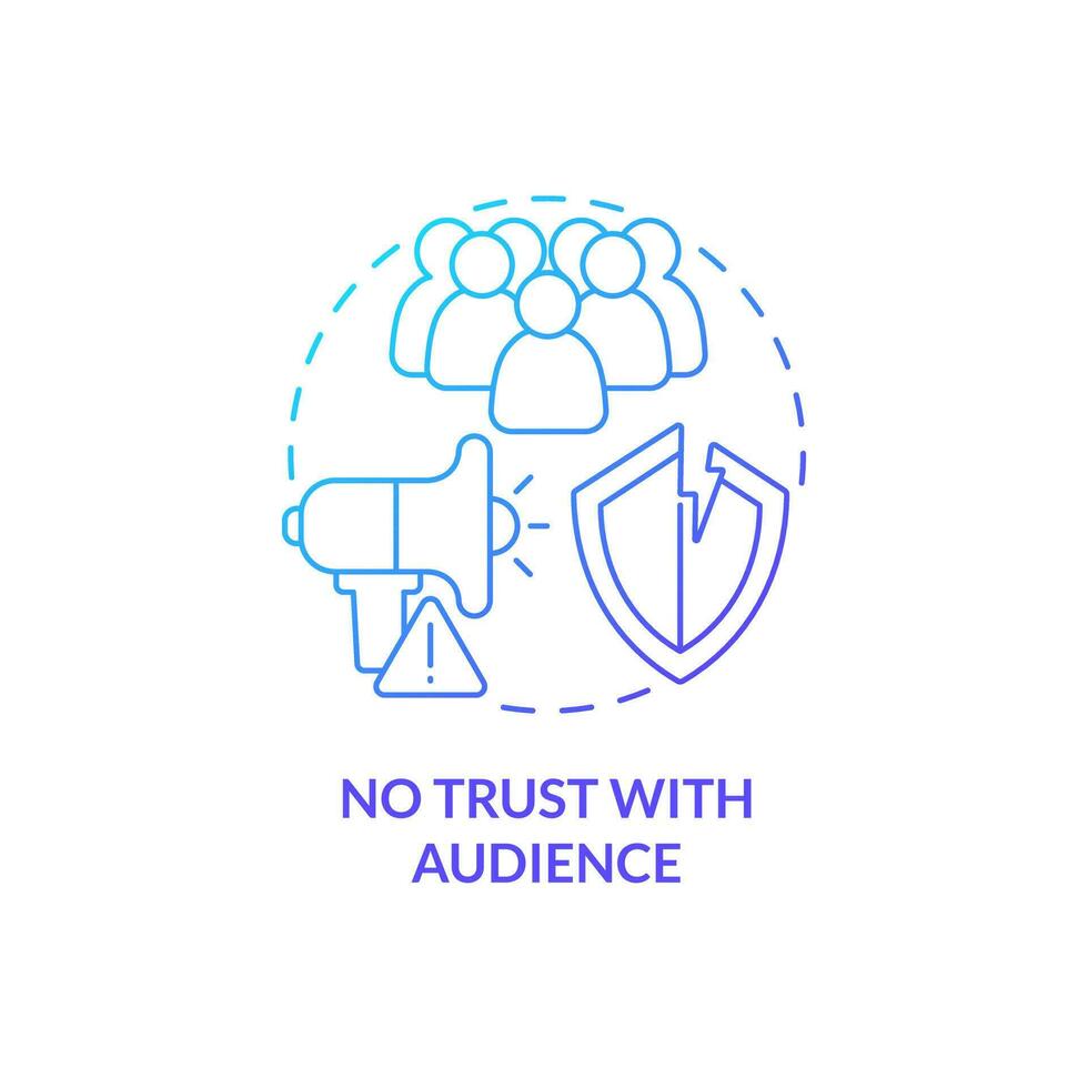 No trust with audience blue gradient concept icon. Bad relations. Affiliate marketer mistake abstract idea thin line illustration. Isolated outline drawing vector