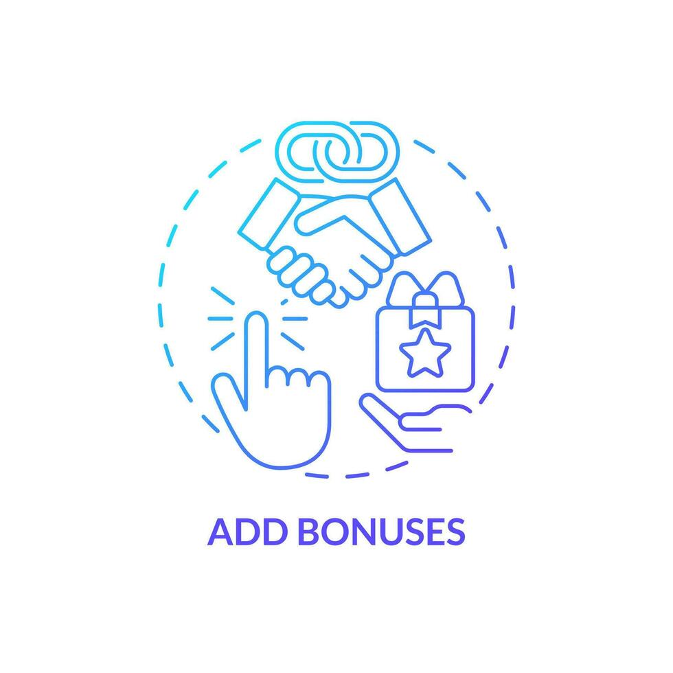 Add bonuses blue gradient concept icon. Incentives for product consumer. Begin affiliate program abstract idea thin line illustration. Isolated outline drawing vector