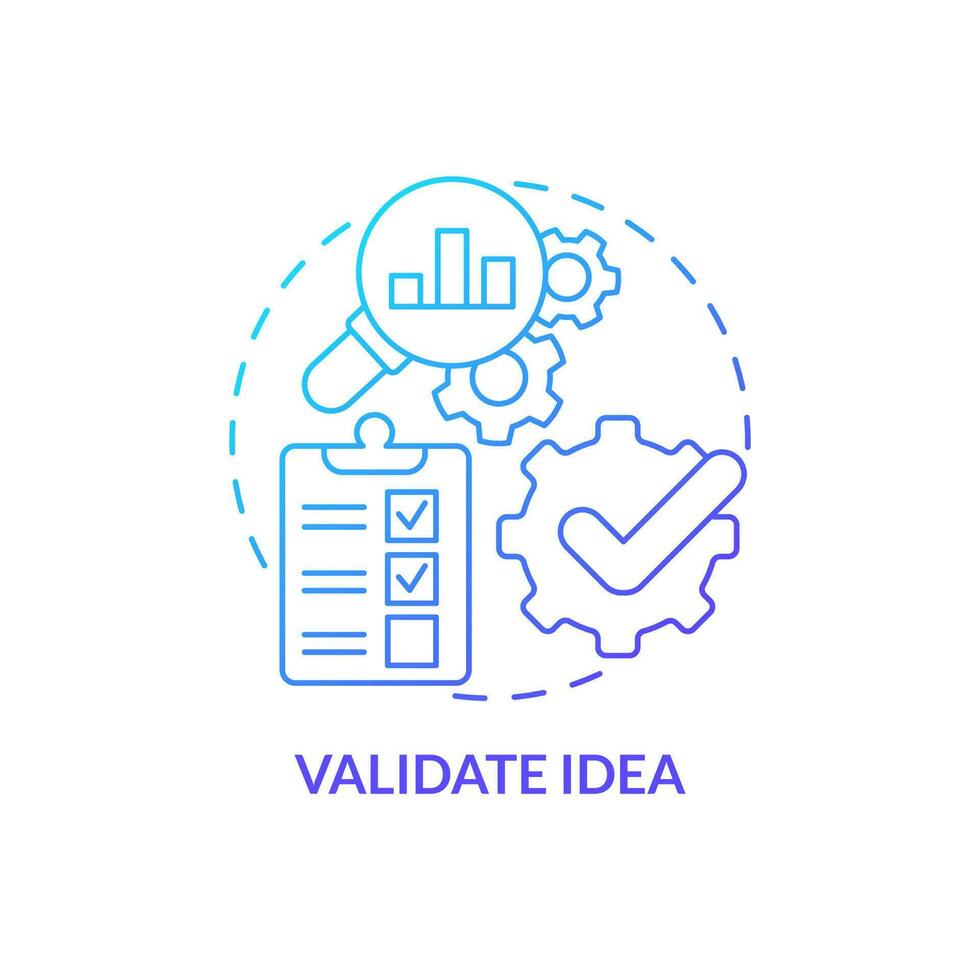 Validate idea blue gradient concept icon. Analysis market processes. Become affiliate merchant abstract idea thin line illustration. Isolated outline drawing vector