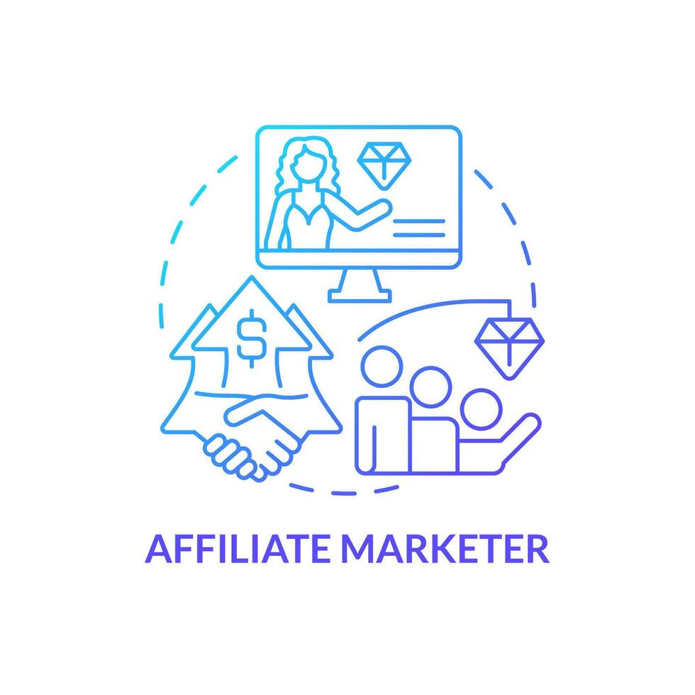 Affiliate marketer blue gradient concept icon. Influencer impact. Party in performance marketing abstract idea thin line illustration. Isolated outline drawing vector