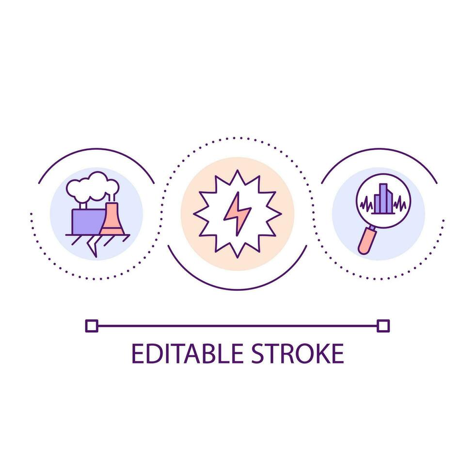 Earthquake destructions loop concept icon. Geothermal power station. Seismic activity reason abstract idea thin line illustration. Isolated outline drawing. Editable stroke vector