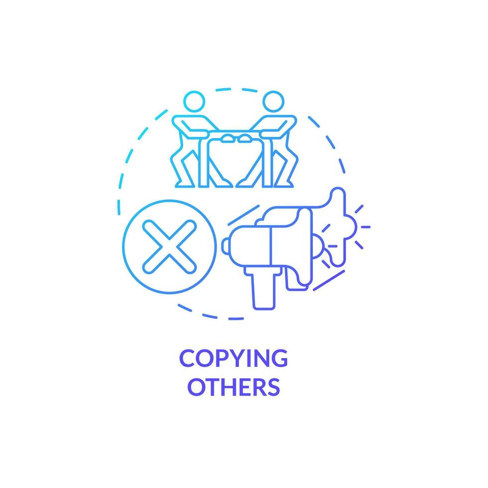 Copying others blue gradient concept icon. Not original content. Affiliate marketer mistake abstract idea thin line illustration. Isolated outline drawing vector