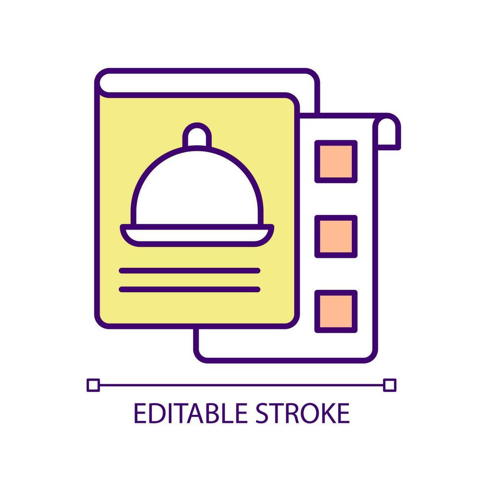 Menu ingredients RGB color icon. Healthy food for restaurant guests. Safe nutrition structure. Build ration. Isolated vector illustration. Simple filled line drawing. Editable stroke