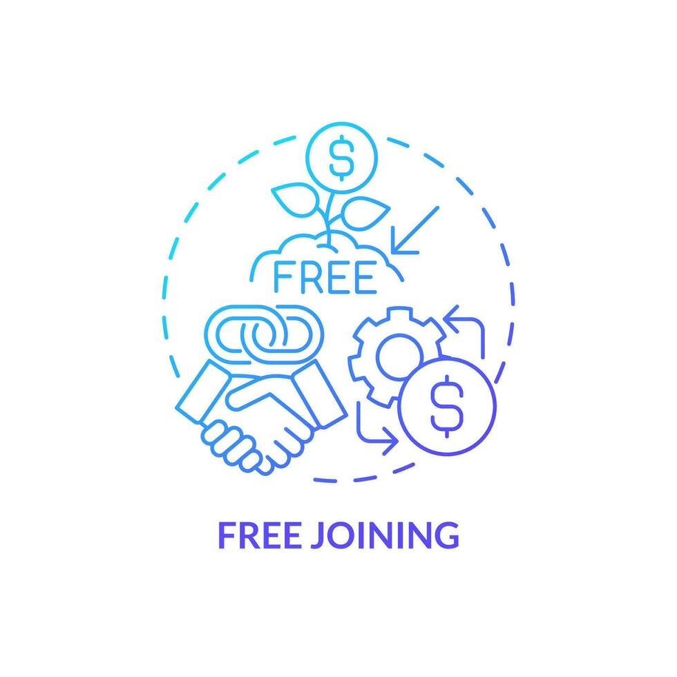 Free joining blue gradient concept icon. Involving network partners. Affiliate marketer benefit abstract idea thin line illustration. Isolated outline drawing vector