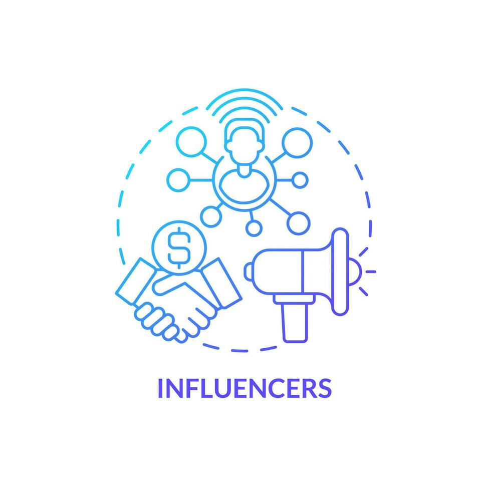 Influencers blue gradient concept icon. Maintain sales on social media. Affiliate marketers type abstract idea thin line illustration. Isolated outline drawing vector