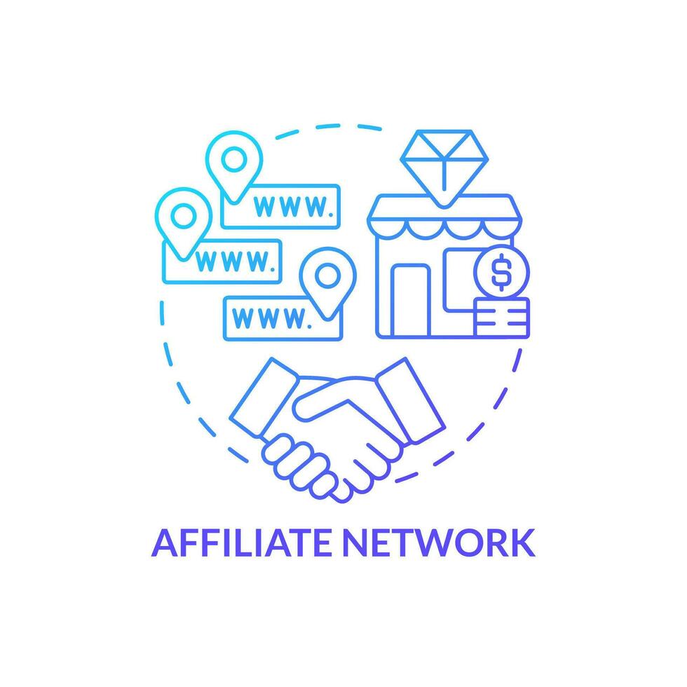 Affiliate network blue gradient concept icon. Products seeking. Party in performance marketing abstract idea thin line illustration. Isolated outline drawing vector