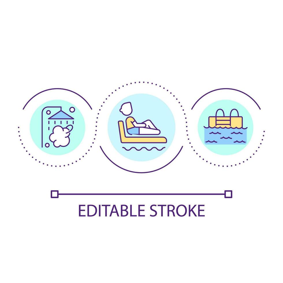 Spa procedures loop concept icon. Bathing and swimming. Health spa service. Relaxation and recreation abstract idea thin line illustration. Isolated outline drawing. Editable stroke vector