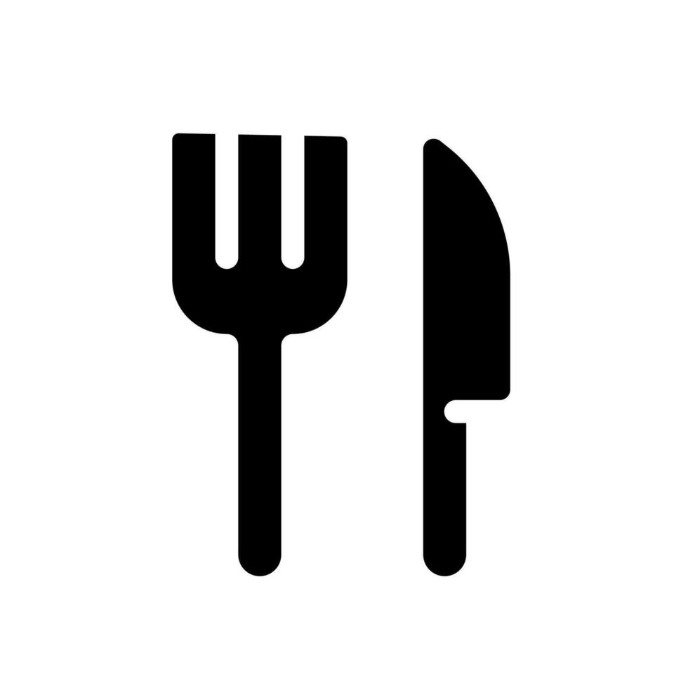 Fork and knife black glyph ui icon. Restaurant sign. Cutlery. Serve up table. User interface design. Silhouette symbol on white space. Solid pictogram for web, mobile. Isolated vector illustration