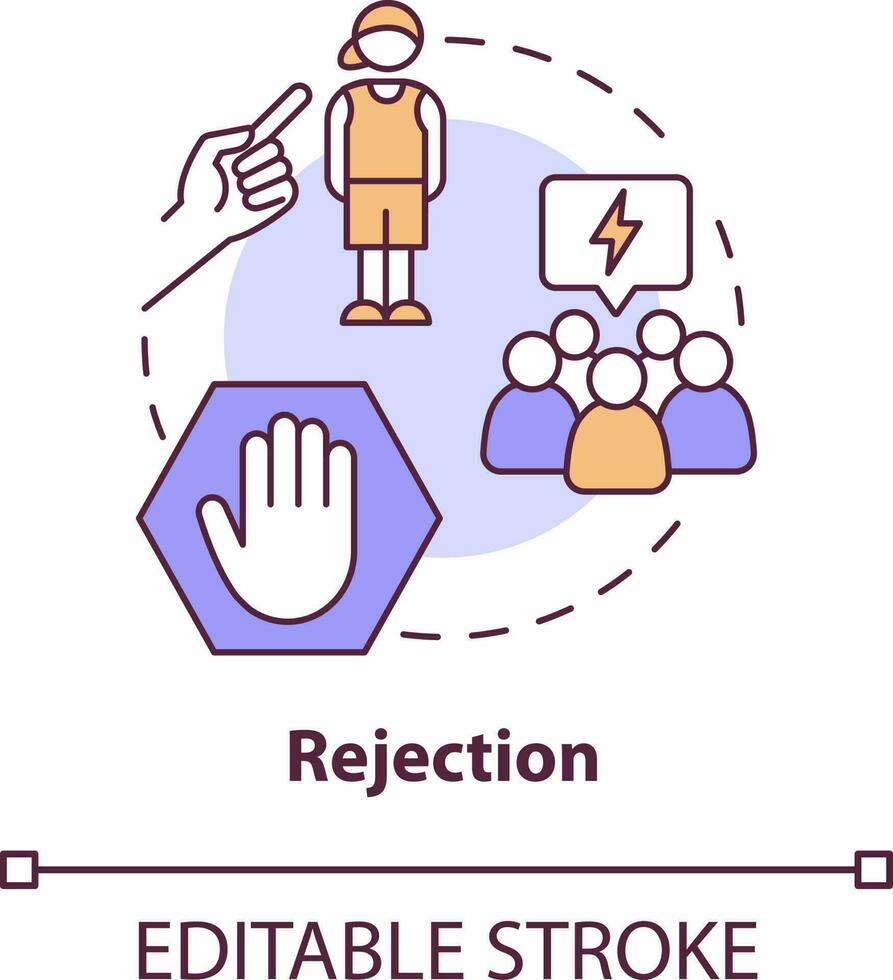 Rejection concept icon. Traumatic experience. LGBTQI mental health risk factor abstract idea thin line illustration. Isolated outline drawing. Editable stroke vector