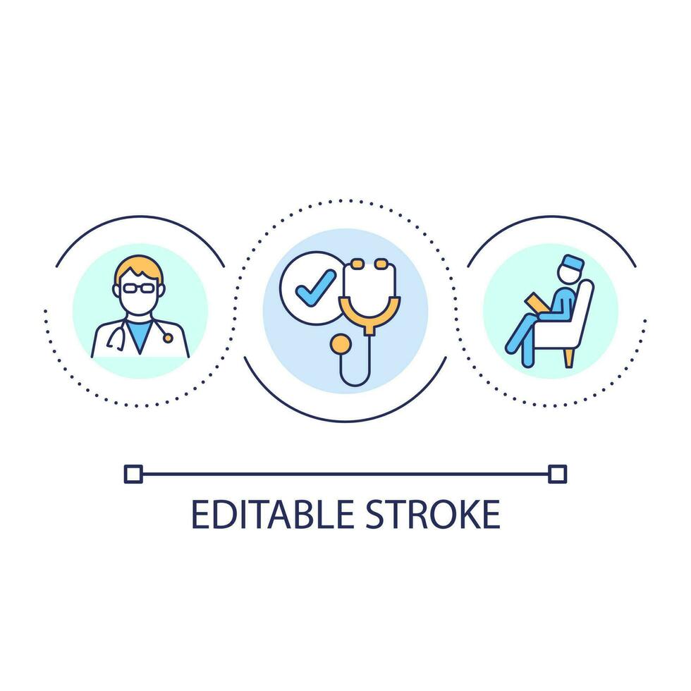 Professional physician loop concept icon. Medical examination. Psychotherapist, physician. Healthcare abstract idea thin line illustration. Isolated outline drawing. Editable stroke vector