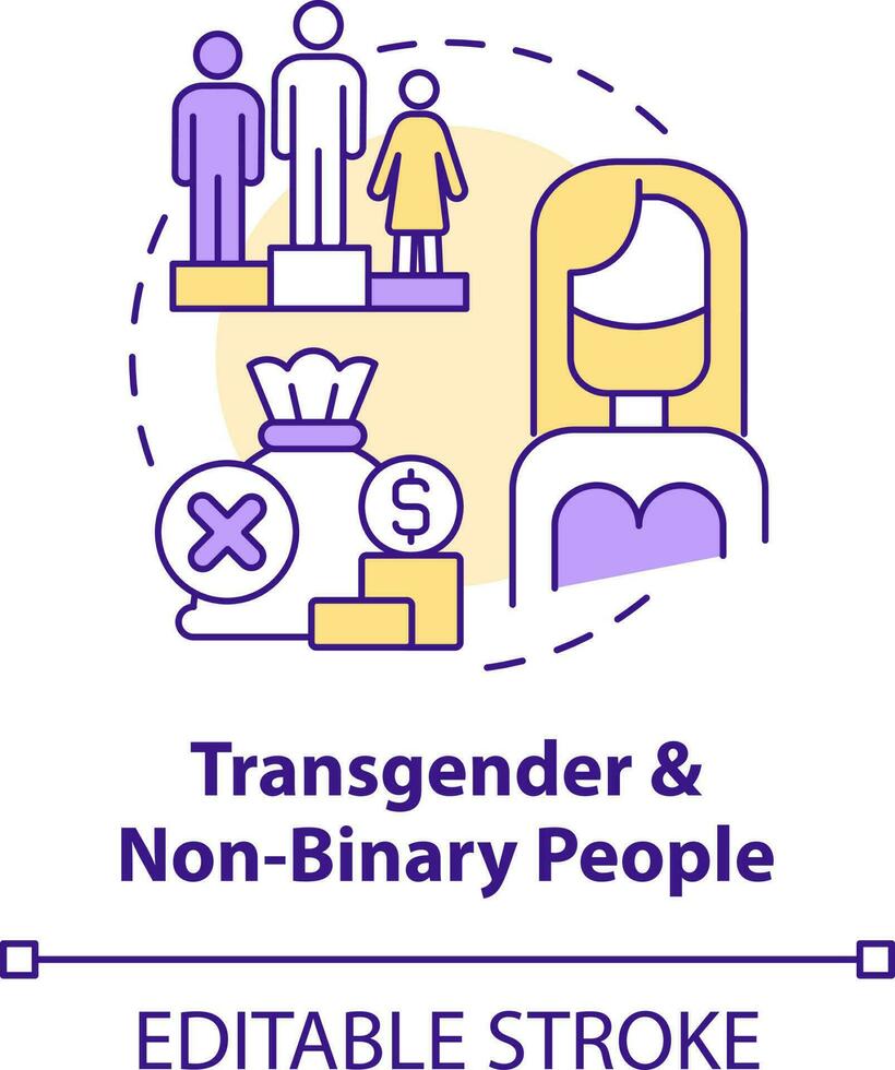 Transgender and nonbinary people concept icon. Different barriers facing abstract idea thin line illustration. Isolated outline drawing. Editable stroke vector