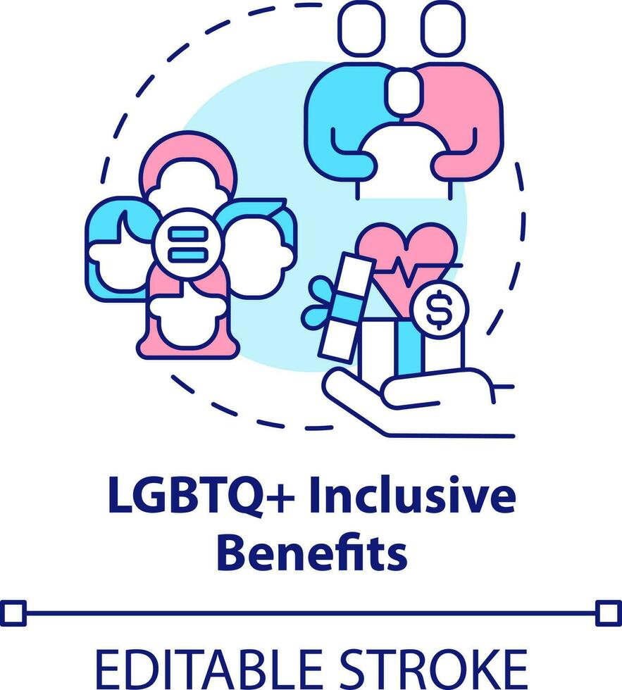 LGBTQ inclusive benefits concept icon. Corporate standards improvement abstract idea thin line illustration. Isolated outline drawing. Editable stroke vector