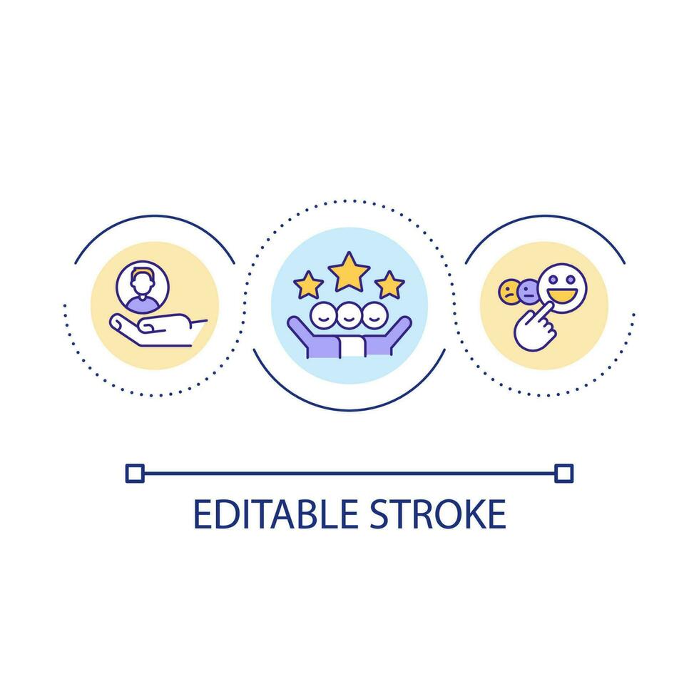 Satisfied client feedback loop concept icon. Positive customer experience. Star rating review. Assess abstract idea thin line illustration. Isolated outline drawing. Editable stroke vector