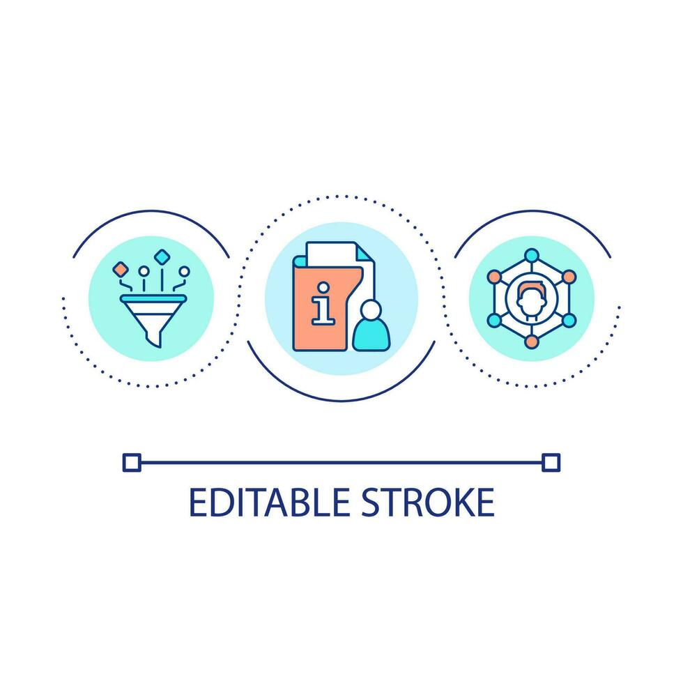 Single customer view loop concept icon. Creating client unified database. Personal user information abstract idea thin line illustration. Isolated outline drawing. Editable stroke vector