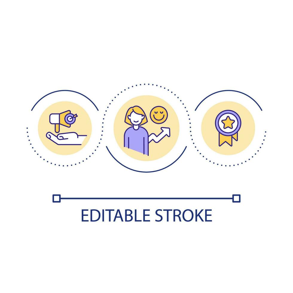 Positive customer feedback loop concept icon. Success client experience. Brand loyalty reputation abstract idea thin line illustration. Isolated outline drawing. Editable stroke vector