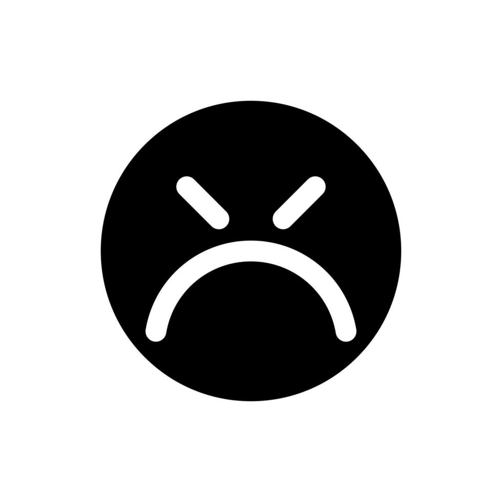 Mad emoticon black glyph ui icon. Emotional expression. Annoyed client. User interface design. Silhouette symbol on white space. Solid pictogram for web, mobile. Isolated vector illustration