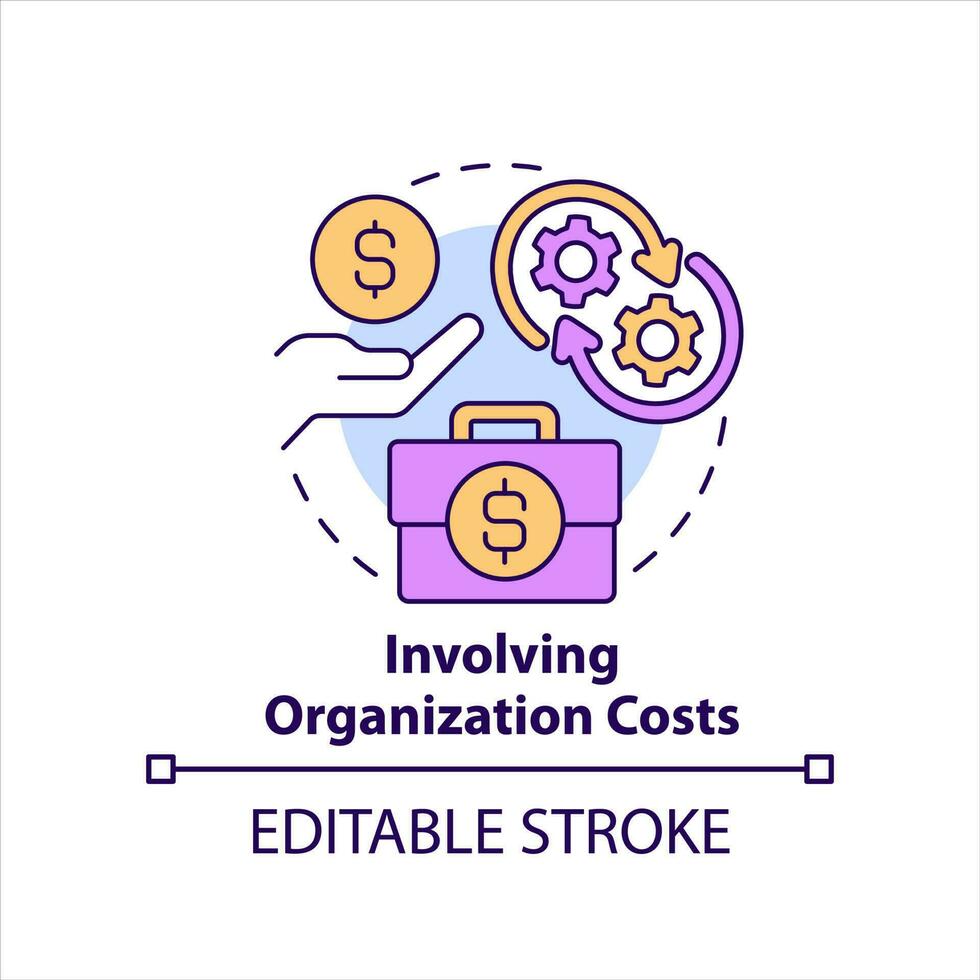 Involving organization costs concept icon. Manage company budget. Increase expense abstract idea thin line illustration. Isolated outline drawing. Editable stroke vector