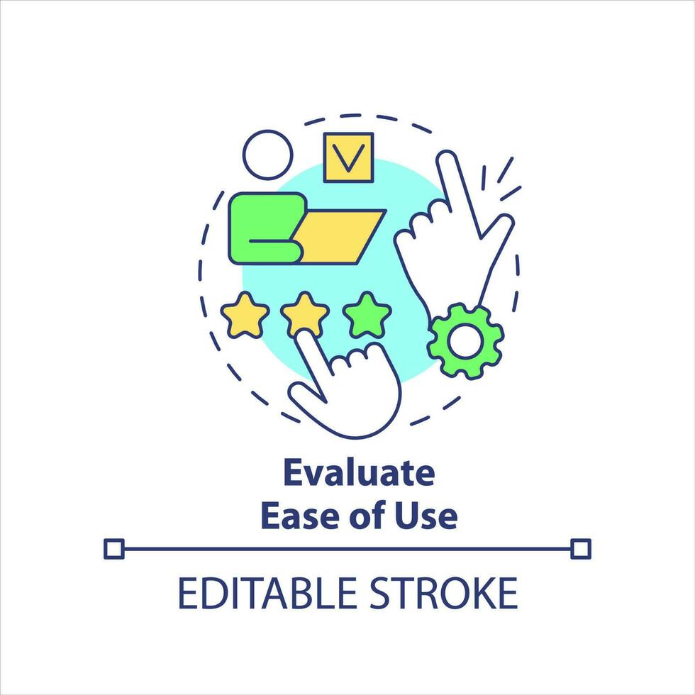 Evaluate ease of use concept icon. Assess tools usability. Simple software to learn abstract idea thin line illustration. Isolated outline drawing. Editable stroke vector