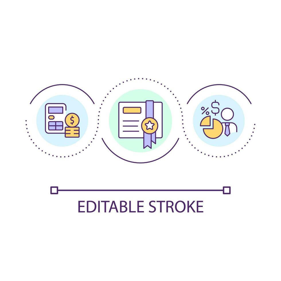 Certificated accountant assistance loop concept icon. Corporate budget calculation. Finance abstract idea thin line illustration. Isolated outline drawing. Editable stroke vector
