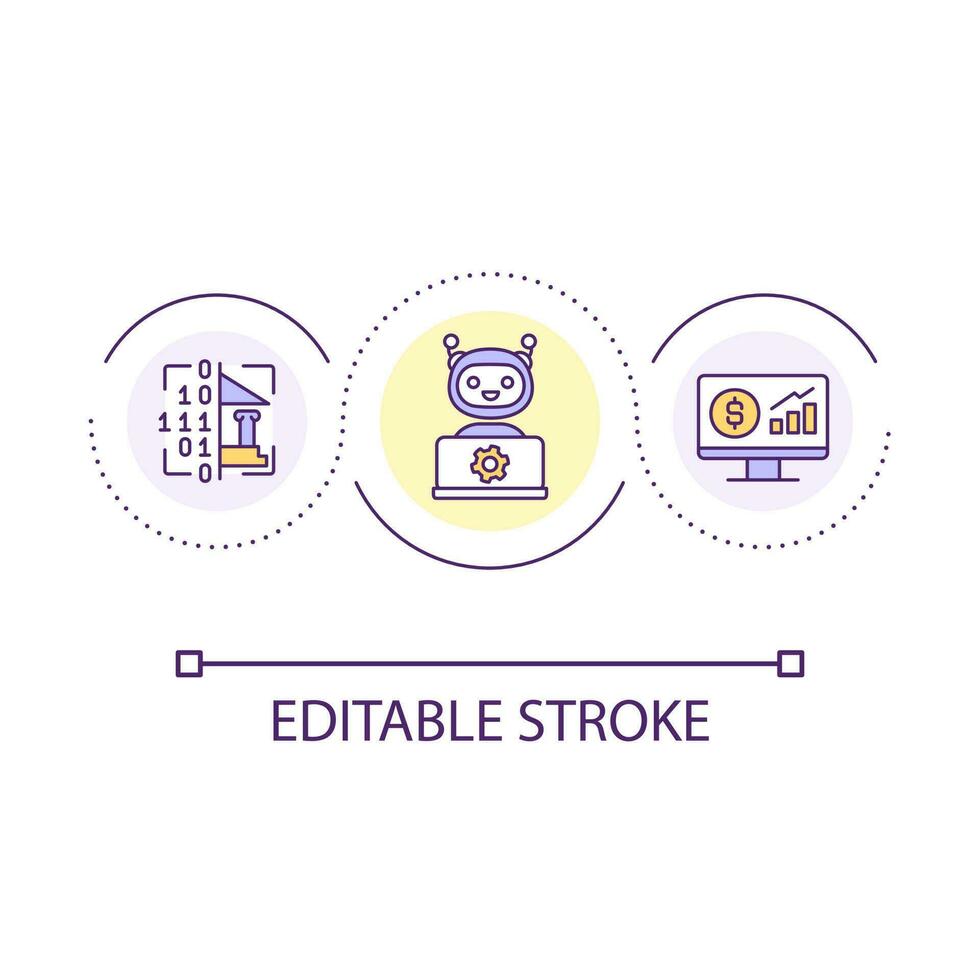 Automatization of bank operations loop concept icon. AI in financial management. Cyber security abstract idea thin line illustration. Isolated outline drawing. Editable stroke vector