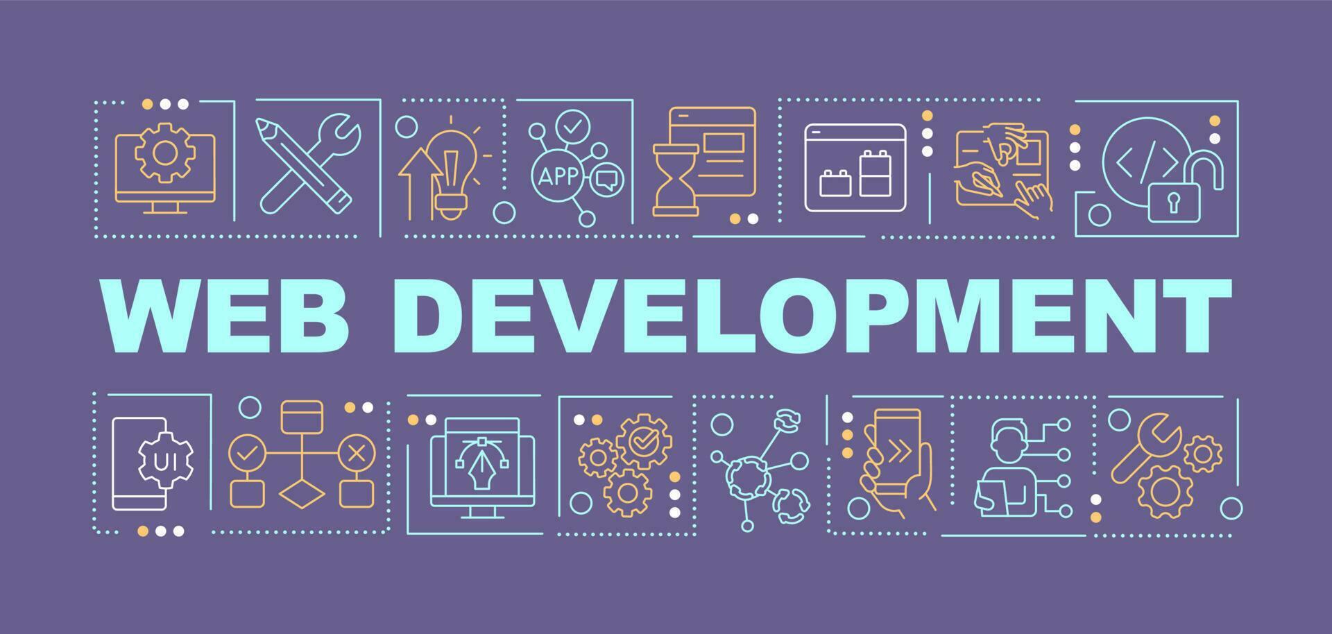 Web development word concepts dark blue banner. App production ...