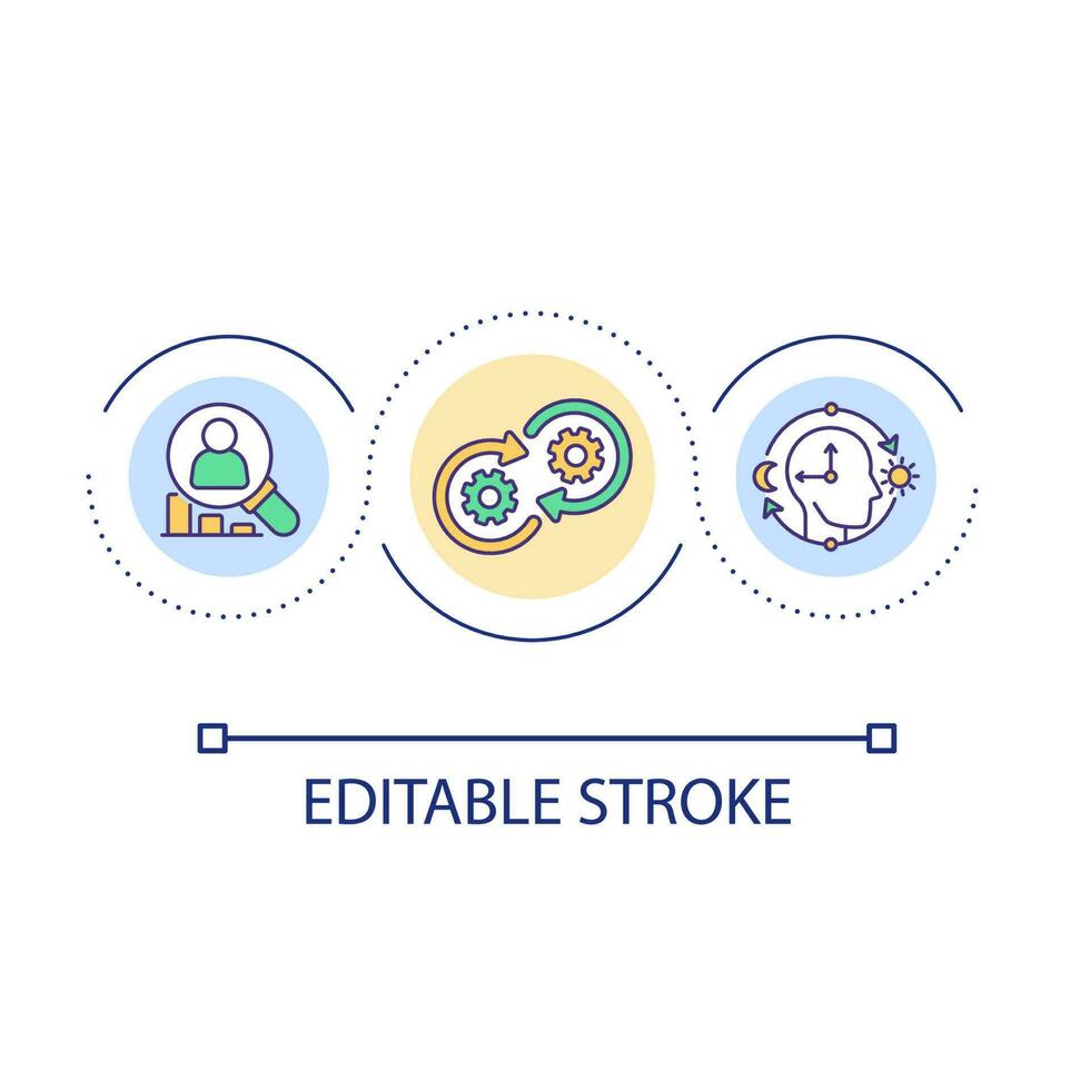 Research user behavior loop concept icon. Adjust personalized marketing. Customer circumstance abstract idea thin line illustration. Isolated outline drawing. Editable stroke vector