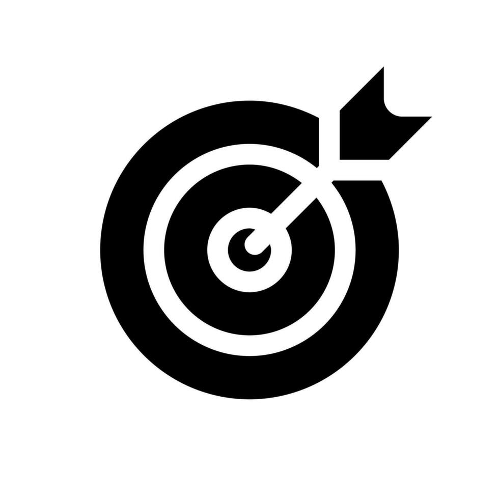 Reaching target black glyph ui icon. Archery skill. Business success. User interface design. Silhouette symbol on white space. Solid pictogram for web, mobile. Isolated vector illustration