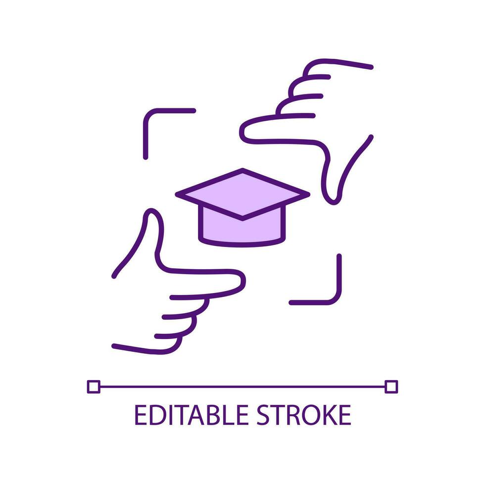 Focus on education RGB color icon. Improving learning process. Analytics of studying program. Isolated vector illustration. Simple filled line drawing. Editable stroke