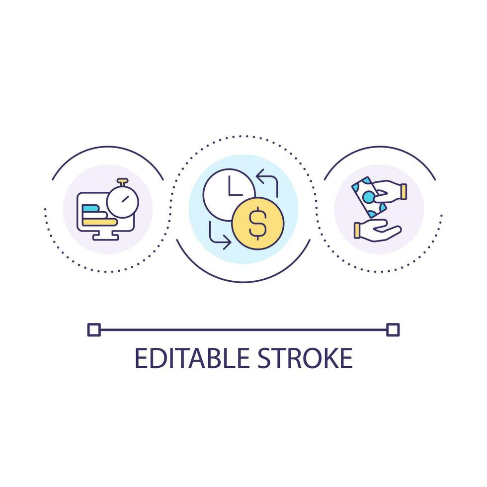 Regular payments schedule loop concept icon. Pay per loan in time. Financial operations abstract idea thin line illustration. Isolated outline drawing. Editable stroke vector