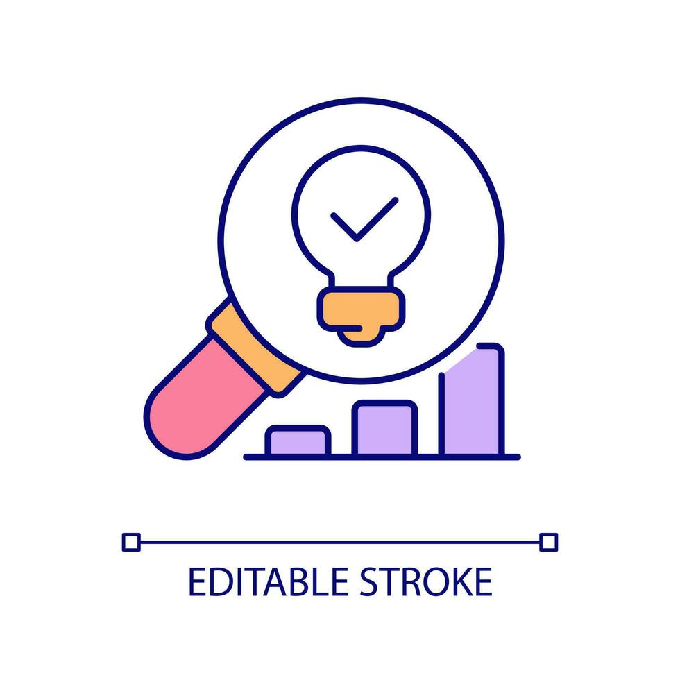 Idea generation process RGB color icon. Research information. Collect and analyze data. Column chart. Isolated vector illustration. Simple filled line drawing. Editable stroke