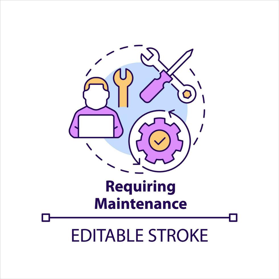 Require maintenance concept icon. Hardware services. Equipment drawbacks. Business abstract idea thin line illustration. Isolated outline drawing. Editable stroke vector