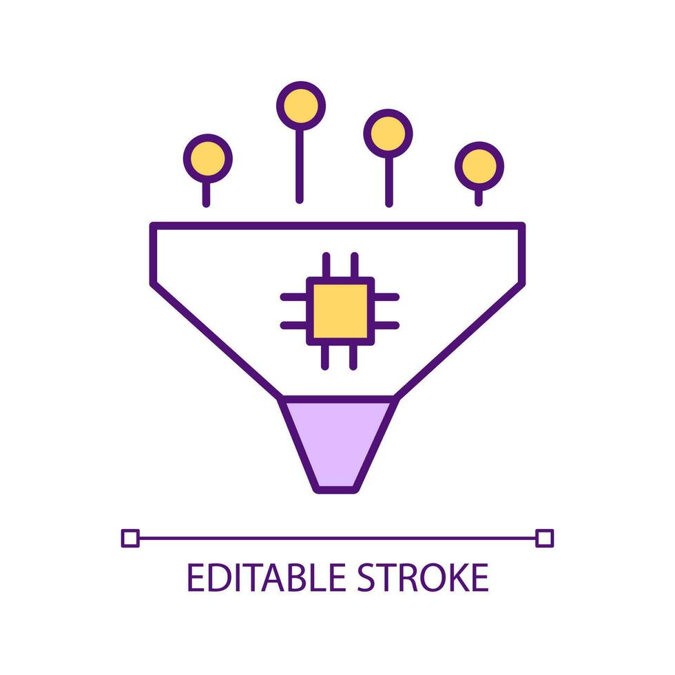 Digital data funnel RGB color icon. Information sorting technology. Cyber security improvement. Isolated vector illustration. Simple filled line drawing. Editable stroke