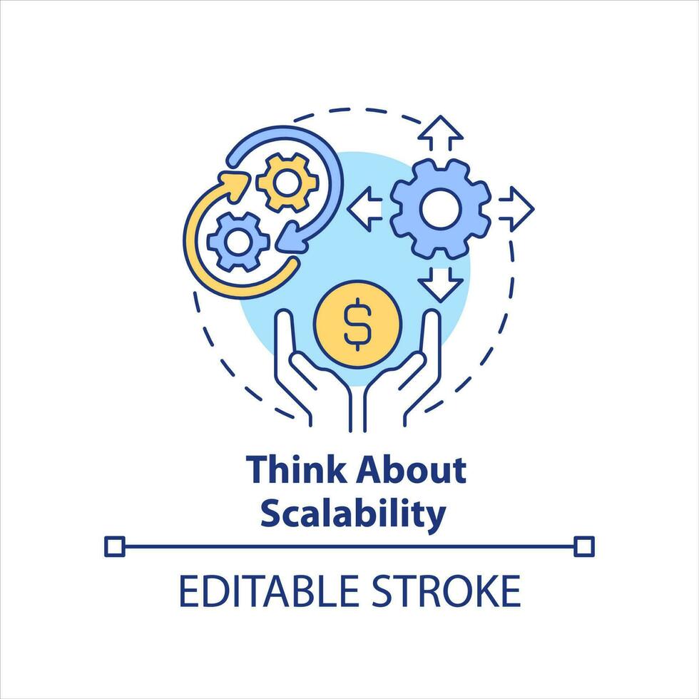 Think about scalability concept icon. Development strategy. Choosing business tools abstract idea thin line illustration. Isolated outline drawing. Editable stroke vector