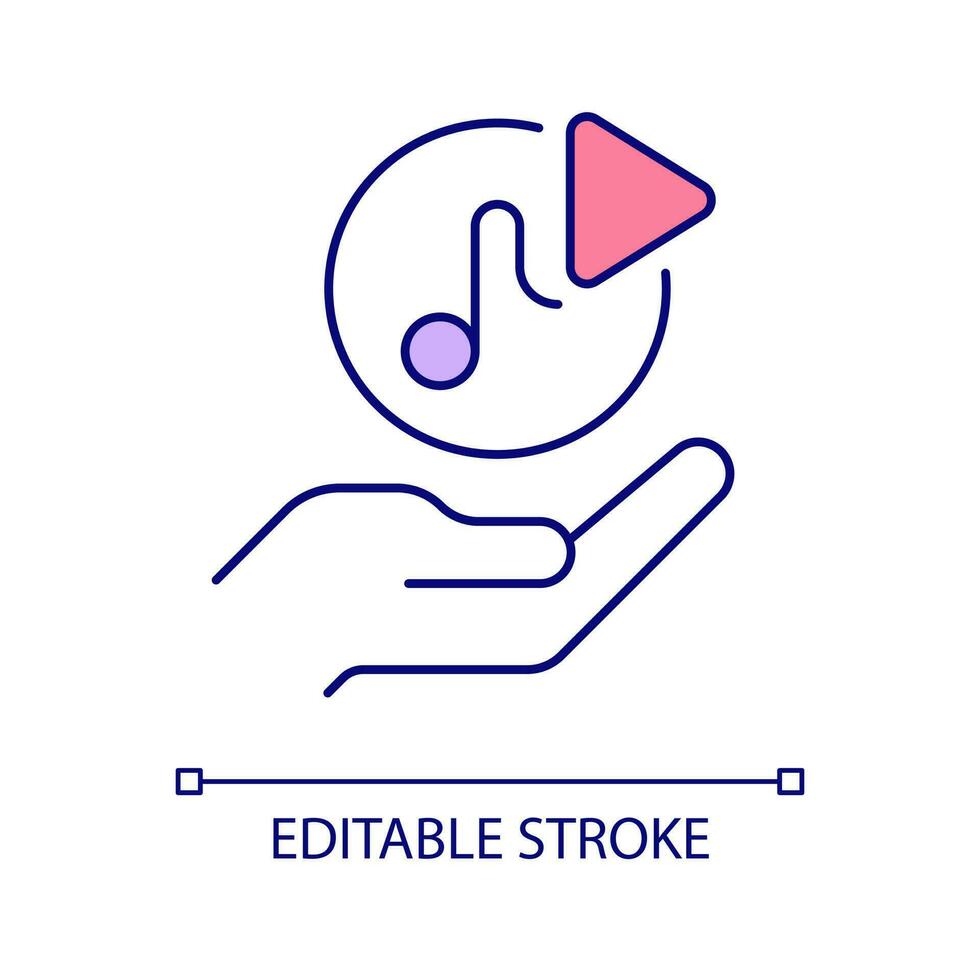 Sound effects for video editing RGB color icon. Content production. Playing music. Add audio. Song choosing. Isolated vector illustration. Simple filled line drawing. Editable stroke