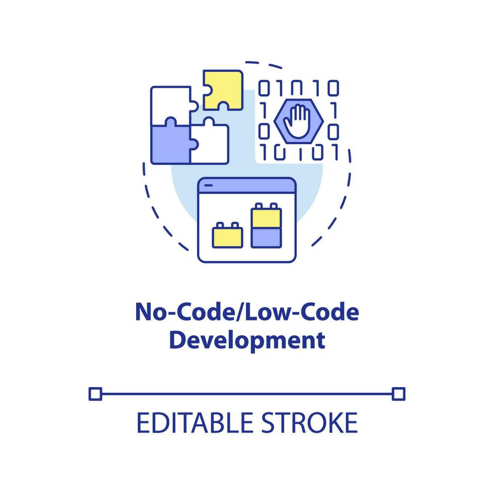 No code development concept icon. App production. Trend in website technology abstract idea thin line illustration. Isolated outline drawing. Editable stroke vector