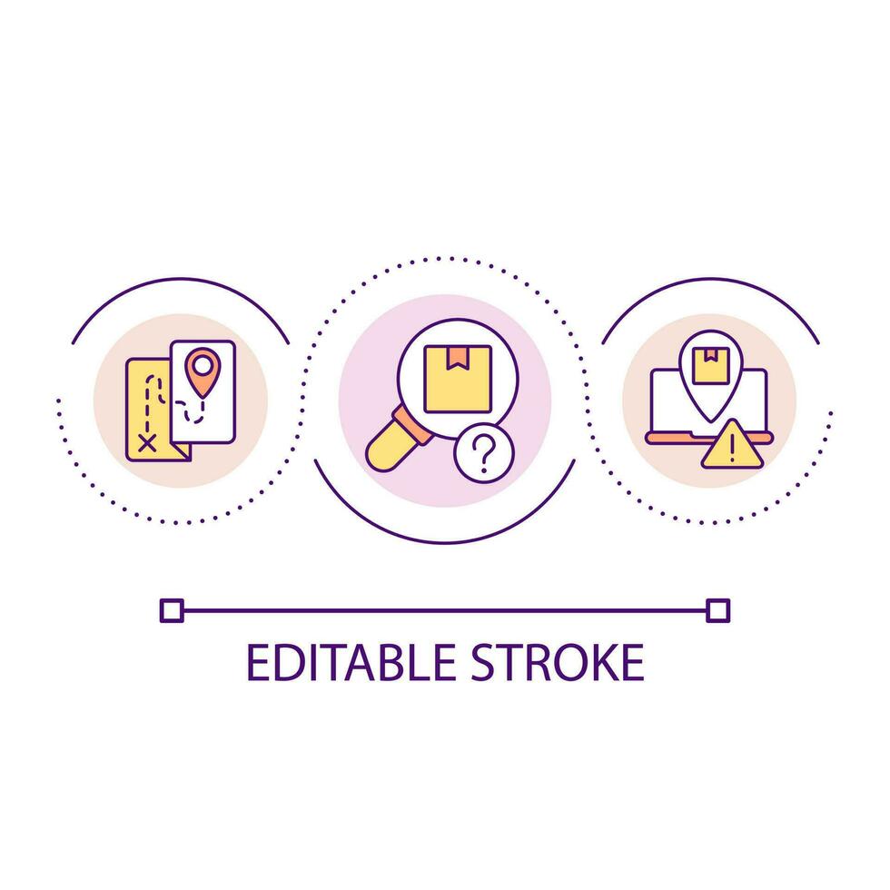 Package tracking issue loop concept icon. Parcel monitoring problem. Delivery trouble abstract idea thin line illustration. Isolated outline drawing. Editable stroke vector