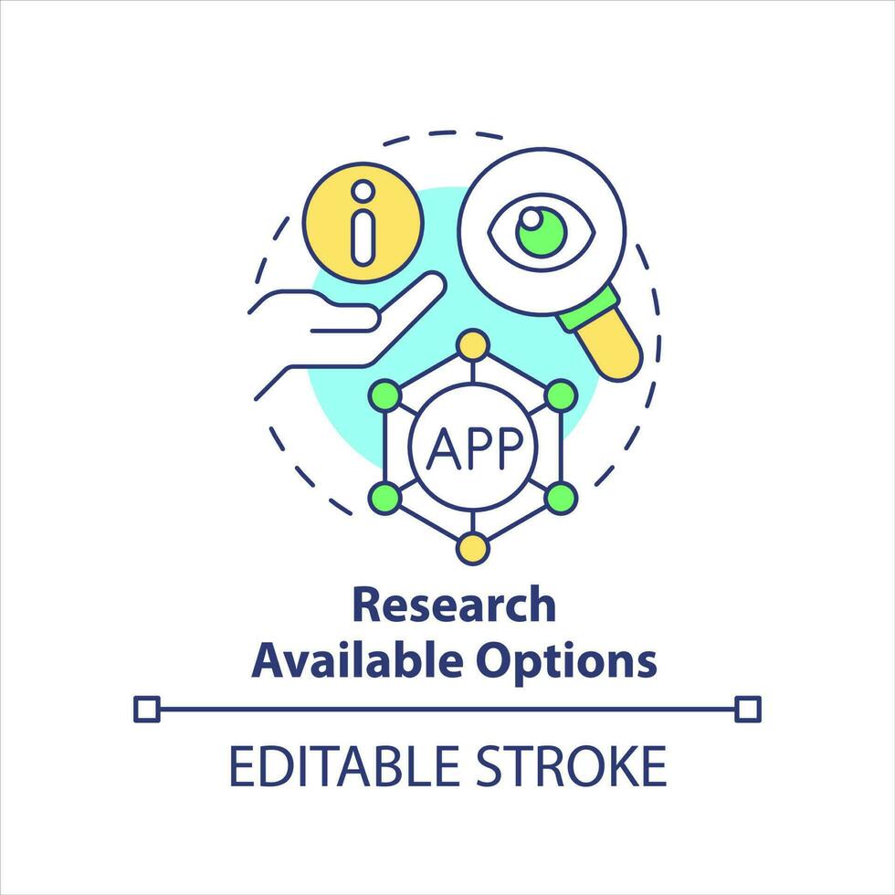 Research available options concept icon. Selecting process. Business consideration abstract idea thin line illustration. Isolated outline drawing. Editable stroke vector