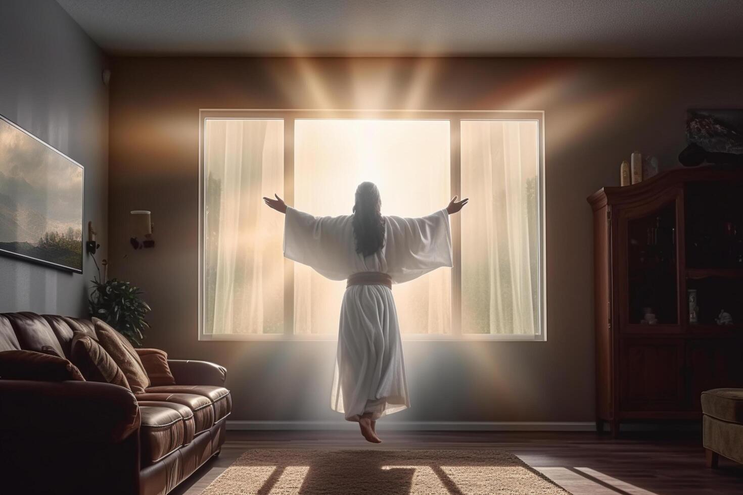 Ascension day of jesus christ or resurrection day of son of god. Good friday. Ascension day concept in living room by photo