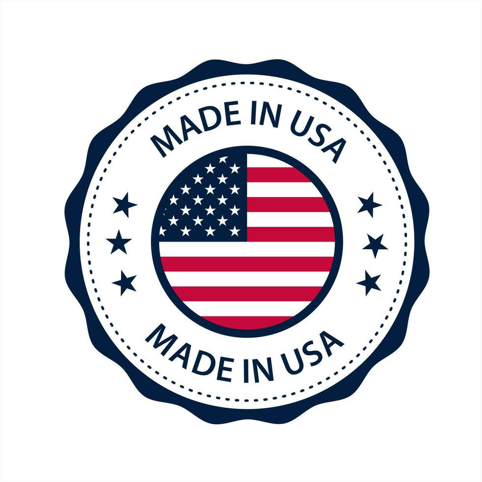 Made in USA badges. proud label stamp, American flag and national symbols, united states of America patriotic emblems set. us product stickers, national independence day badges vector