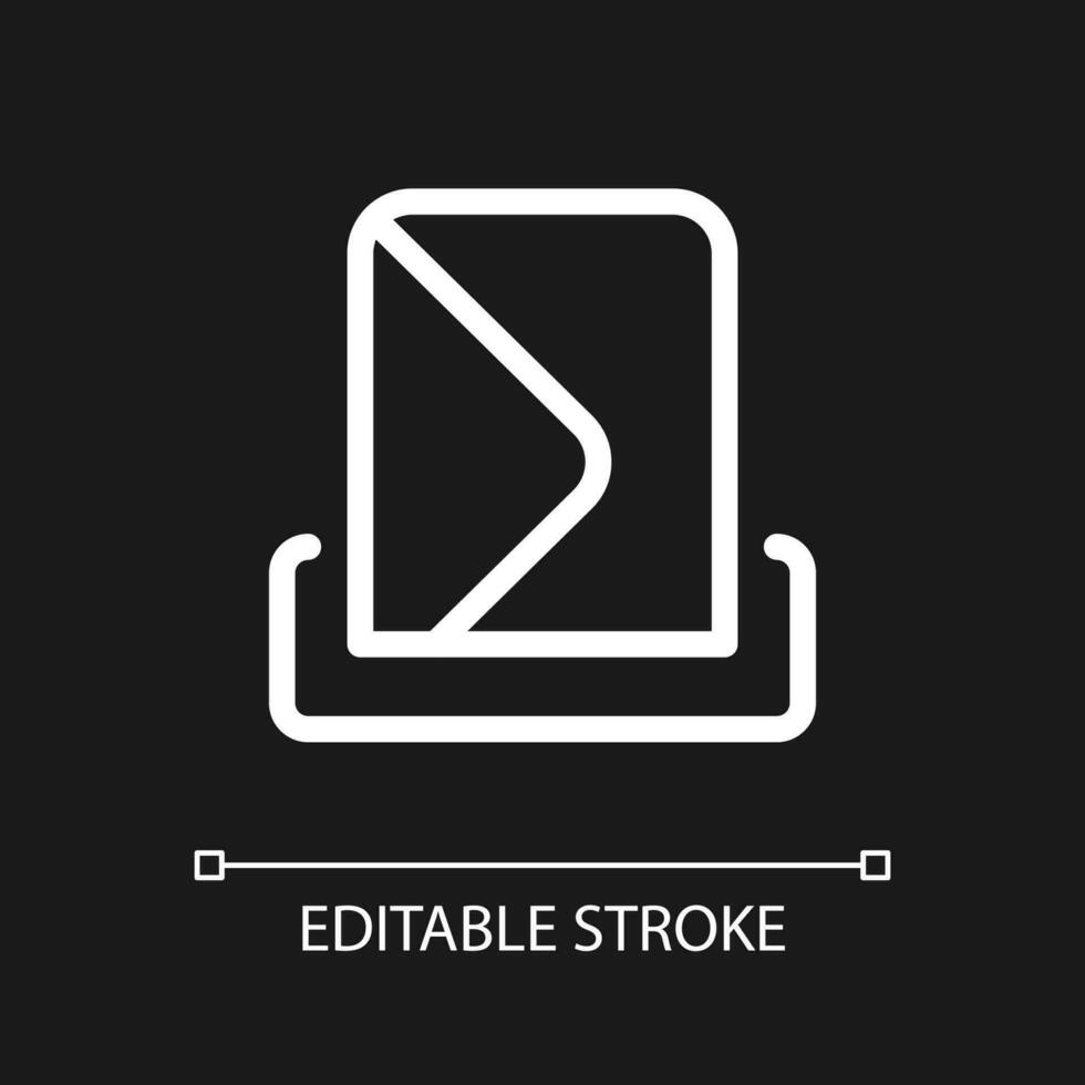 Drop letter pixel perfect white linear ui icon for dark theme. Send envelope. Express delivery. Vector line pictogram. Isolated user interface symbol for night mode. Editable stroke