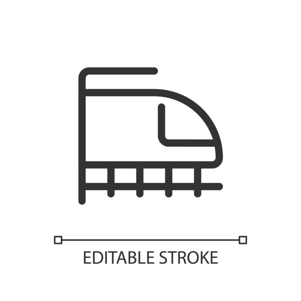 Rail transport pixel perfect linear ui icon. High-speed bullet train. Transferring passengers. GUI, UX design. Outline isolated user interface element for app and web. Editable stroke vector