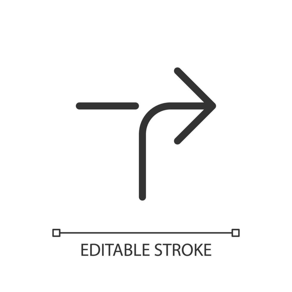 Right horizontal alignment sign pixel perfect linear ui icon. Road arrow. Finding route. GUI, UX design. Outline isolated user interface element for app and web. Editable stroke vector