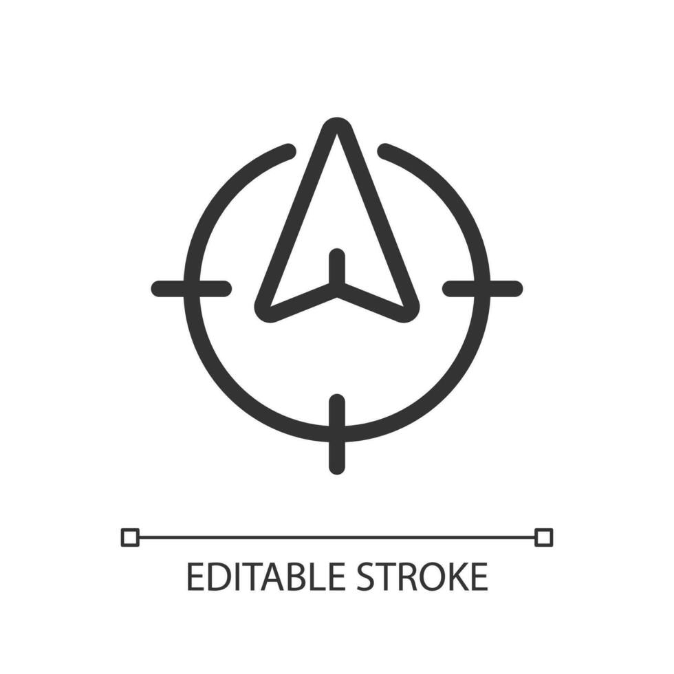 Tracking position in real time pixel perfect linear ui icon. GPS navigation. Find direction. GUI, UX design. Outline isolated user interface element for app and web. Editable stroke vector