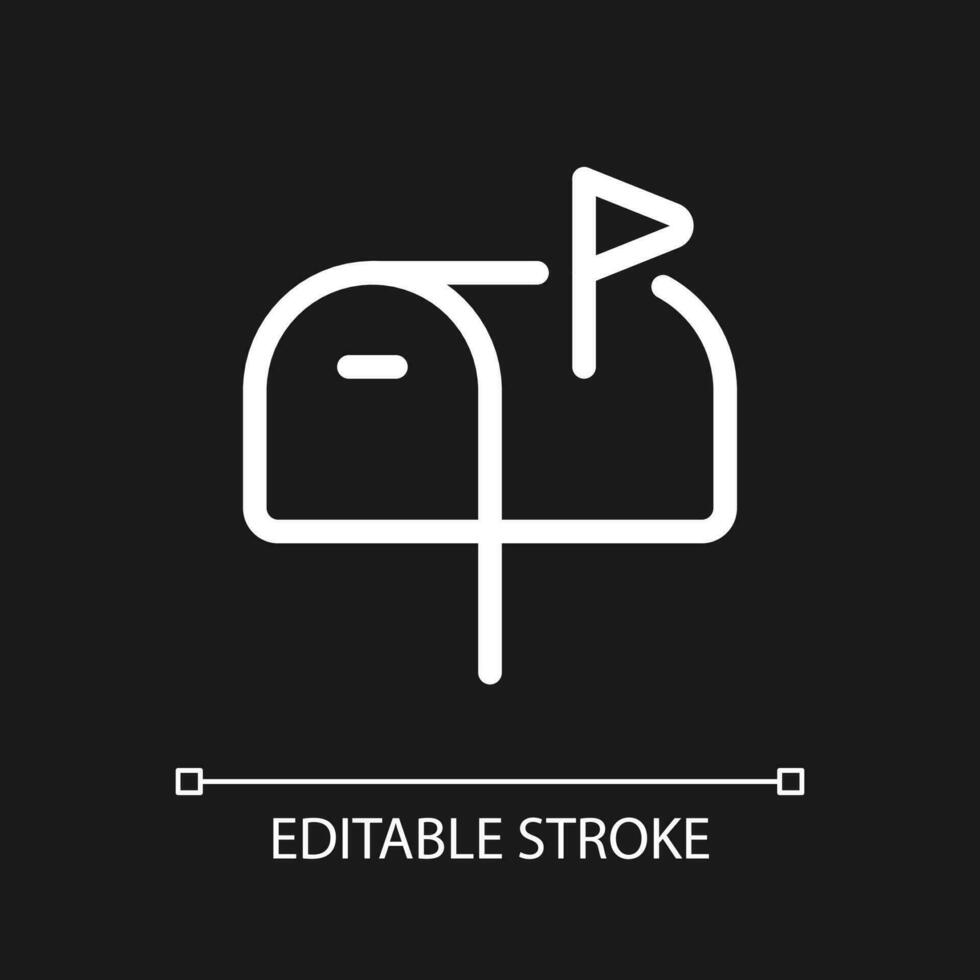 Mailbox pixel perfect white linear ui icon for dark theme. Incoming letters. Personal address. Vector line pictogram. Isolated user interface symbol for night mode. Editable stroke