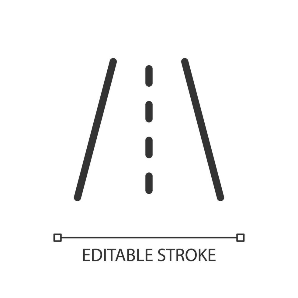 Road surface pixel perfect linear ui icon. Roadway markings. Highway. Interstate route. GUI, UX design. Outline isolated user interface element for app and web. Editable stroke vector