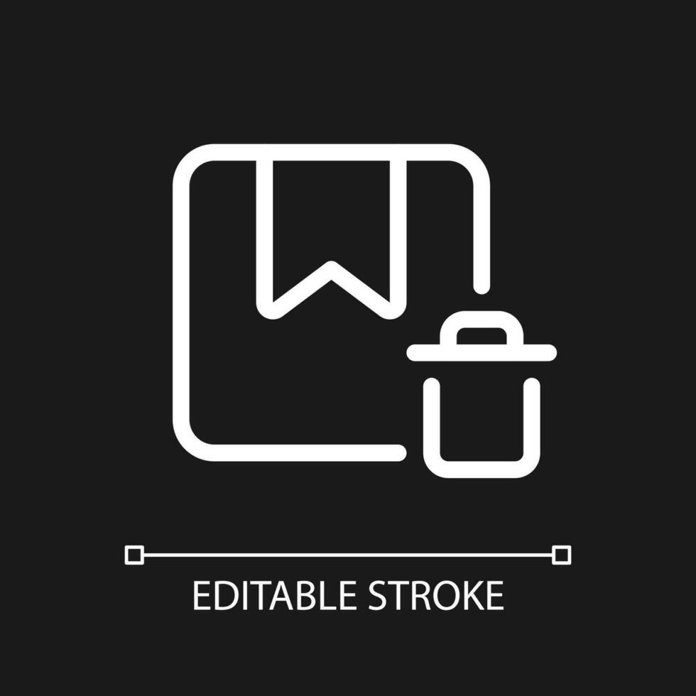 Delete order pixel perfect white linear ui icon for dark theme. Cancel parcel delivery. Vector line pictogram. Isolated user interface symbol for night mode. Editable stroke