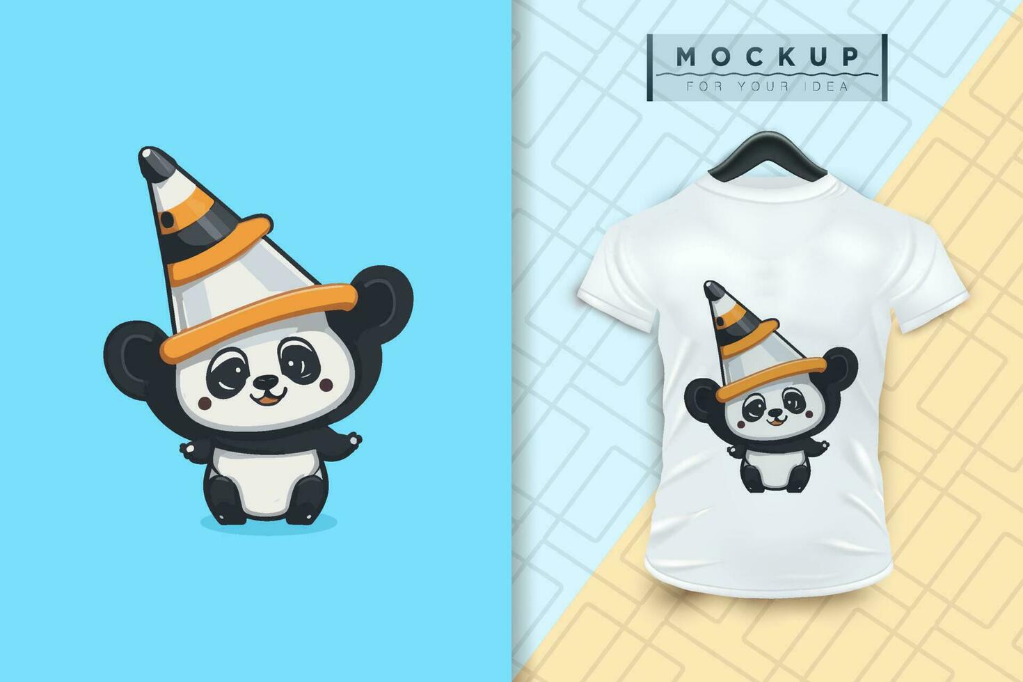 un panda vistiendo un cono sombrero plano dibujos animados personaje diseño vector