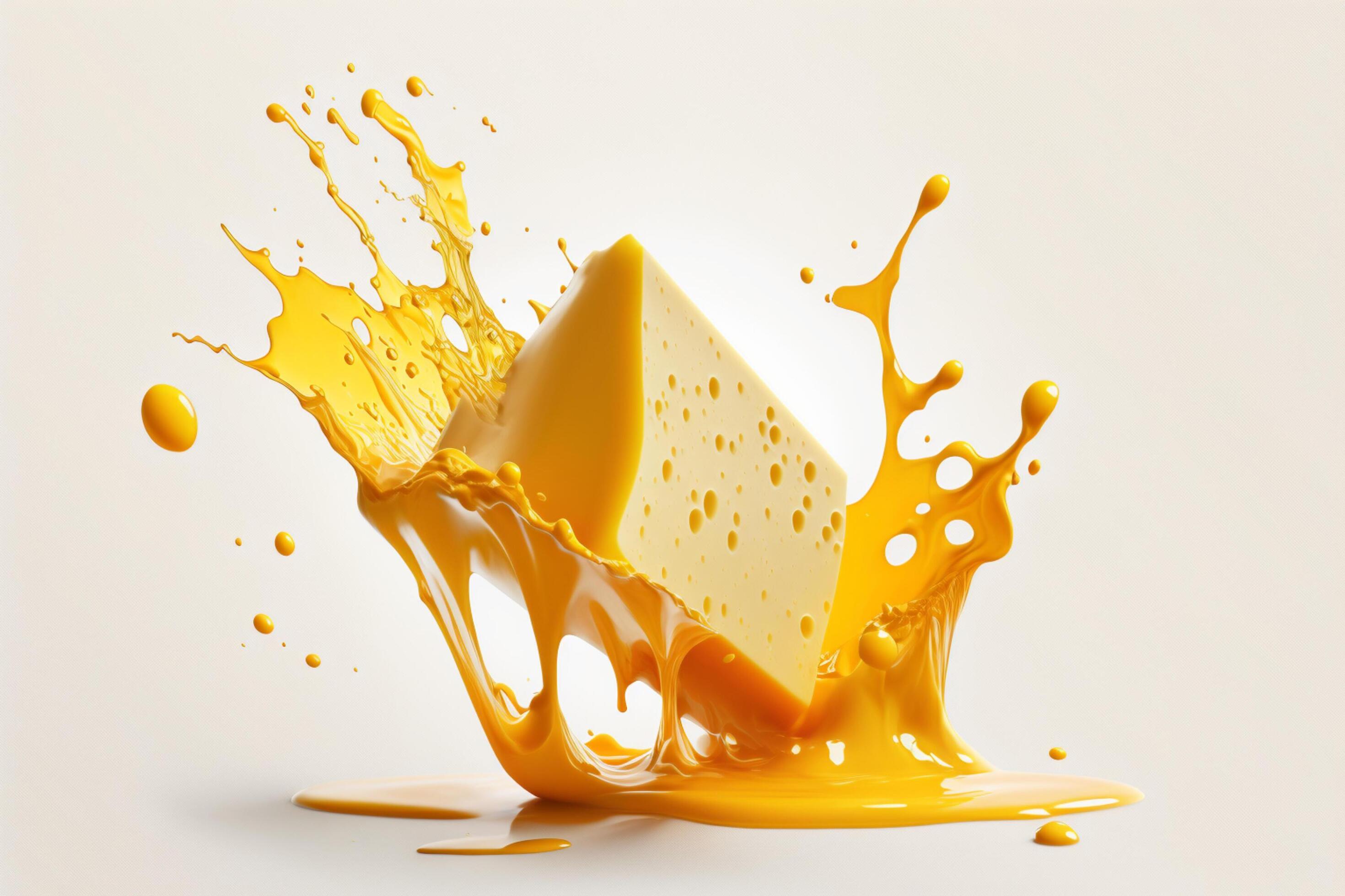 A delicious melting cheese splash in a realistic style. Hot cheese or