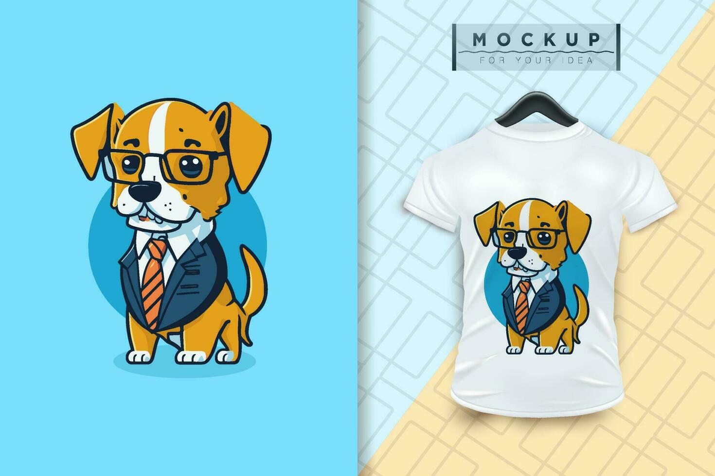 A dog wearing a uniform like an office worker and a businessman in flat cartoon character design vector