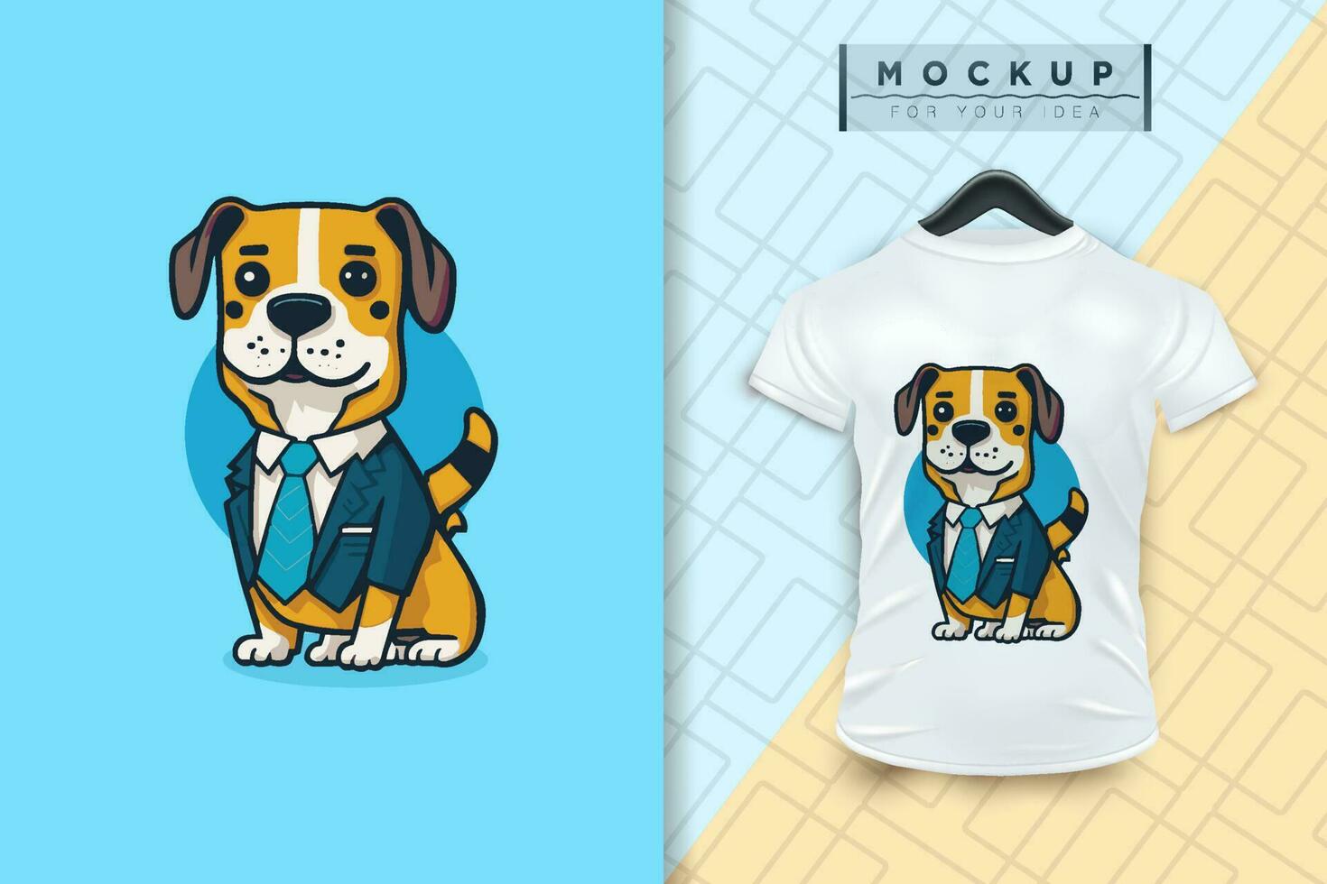 A dog wearing a uniform like an office worker and a businessman in flat cartoon character design vector